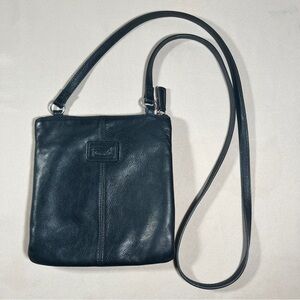 Fossil Black Leather Top Zip Crossbody Bag Zipped Pocket with ID/Card Slots
